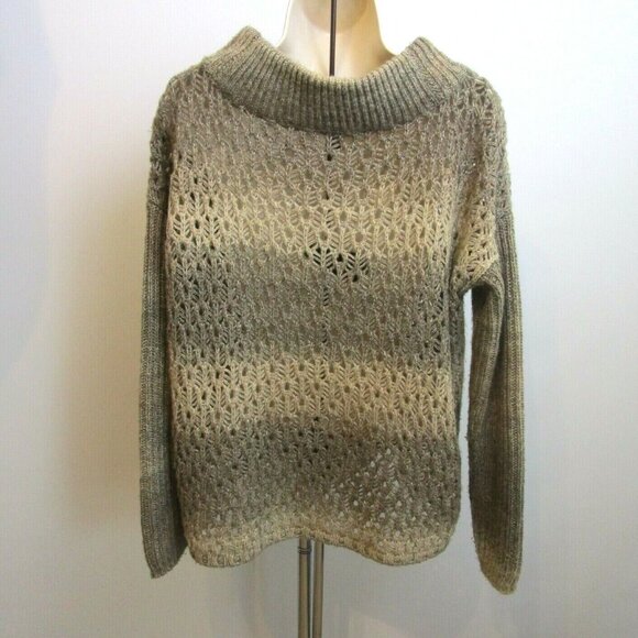 Tommy Bahama Open Knit Pullover Sweater Size Medium Brown Cowl Neck Wool Blend - Picture 2 of 6